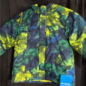 Columbia Kids Camo Neon Green, Blue & Navy Puffer Jacket